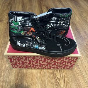 VANS sk8-hi top villains Disney black suede lace up shoes sneakers women's 8.5